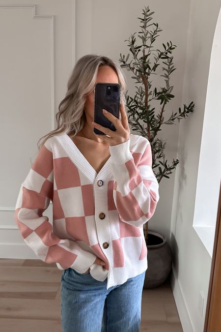 Valentines Day Sweater. Wearing size small 

Valentine’s Day outfit, valentines date night look, checkered sweater, Amazon sweater, Amazon outfit, pink cardigan, pink sweater 

#LTKSeasonal #LTKMostLoved #LTKstyletip