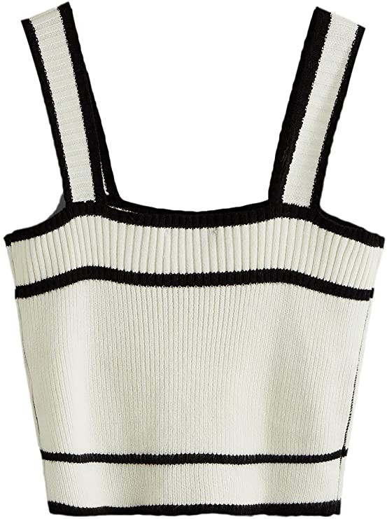 SweatyRocks Women's Sleeveless Ribbed Knit Spaghetti Strap Crop Cami Tank Top | Amazon (US)