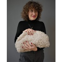 Curly Fabric Dumpling Clutch, Ivory Cream Black Brown White Cloud Bag, Oversized Curled Soft Handbag, Faux Fur Retro Purse, Large Plush Bag | Etsy (US)