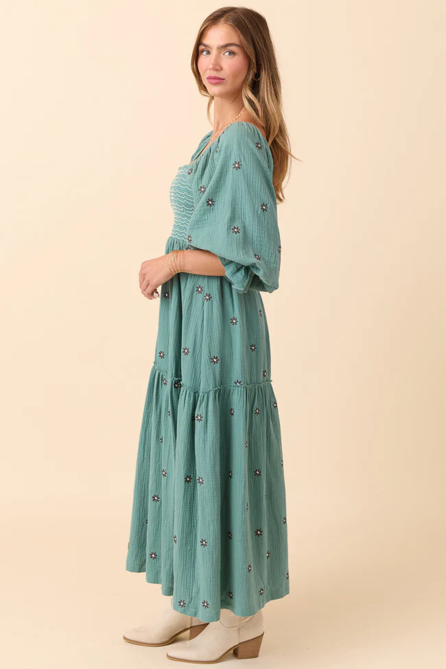 Dress To Impress Sage Floral Stitched Smocked Top Dress SALE | Pink Lily