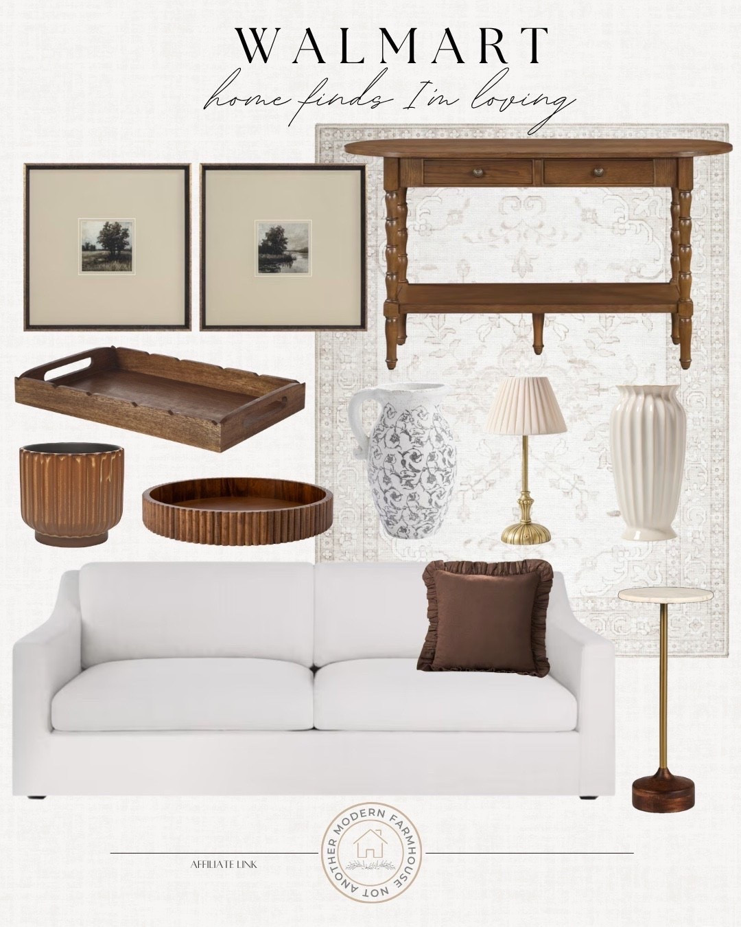 Walmart home finds I’m loving include sofa, area rug, side table, throw pillow, vase, table lamp, tray, planter, wall art, and console table.

Home decor, neutral home decor, looks for less, styled home

#LTKSaleAlert #LTKHome #LTKSeasonal