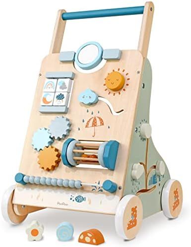 Amazon.com: PairPear Wooden Baby Walker, Toddler Push Walker Activity Center Toys with Shape Sort... | Amazon (US)