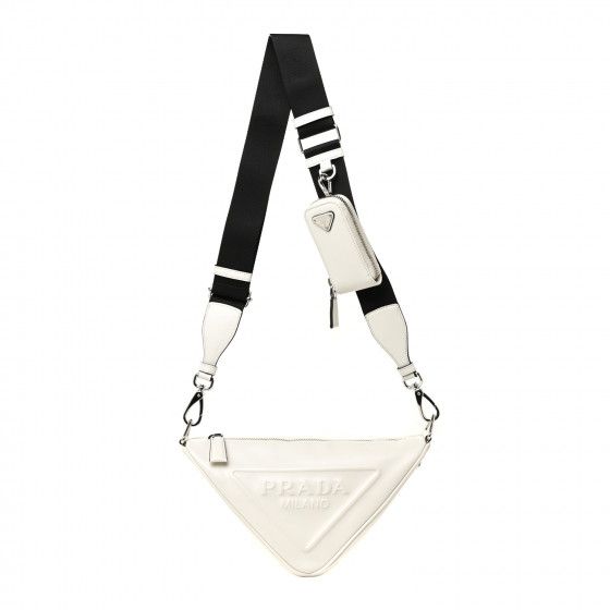 PRADA Calfskin Triangle Shoulder Bag White | FASHIONPHILE | Fashionphile