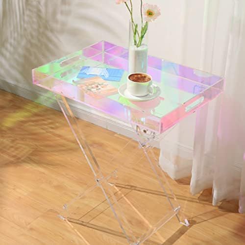 Acrylic Round Clear Iridescent Side Table Rainbow Acrylic Coffee Table Rainbow Colors End Tables ... | Amazon (US)