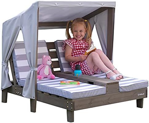 KidKraft Wooden Outdoor Double Chaise Lounge with Cup Holders and Cushions, Kid's Patio Furniture... | Amazon (US)