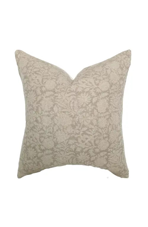 Linen & James Serena Soft Greige Floral Handblock Pillow Cover at Nordstrom, Size 20X20 | Nordstrom