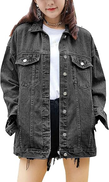 Omoone Women's Oversized Mid Long Denim Jacket Jean Biker Coat | Amazon (US)