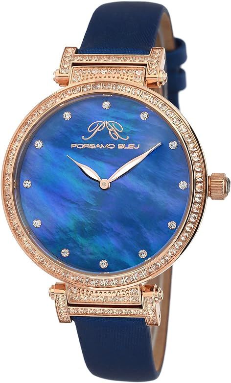 Porsamo Bleu Luxury Chantal Satin Covered Genuine Leather Women's Watch with White Topaz 673CCHL | Amazon (US)