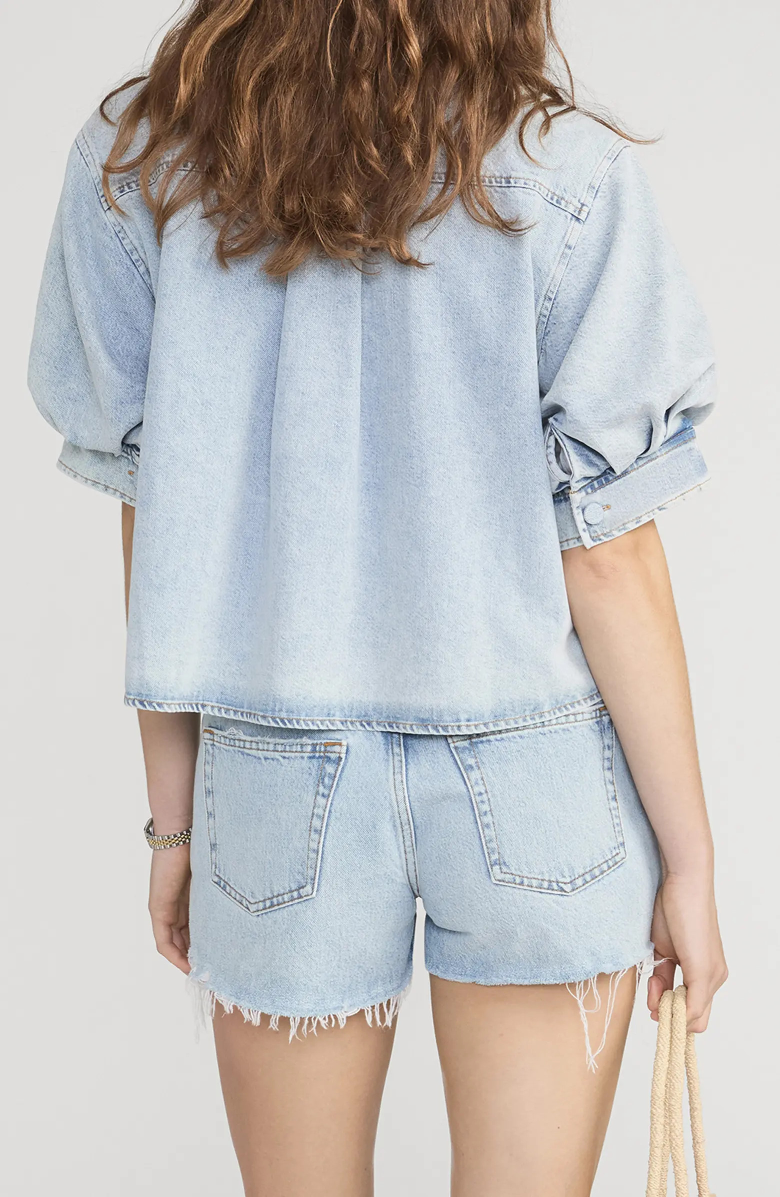 The Billow Sleeve Denim Button-Up Shirt | Nordstrom