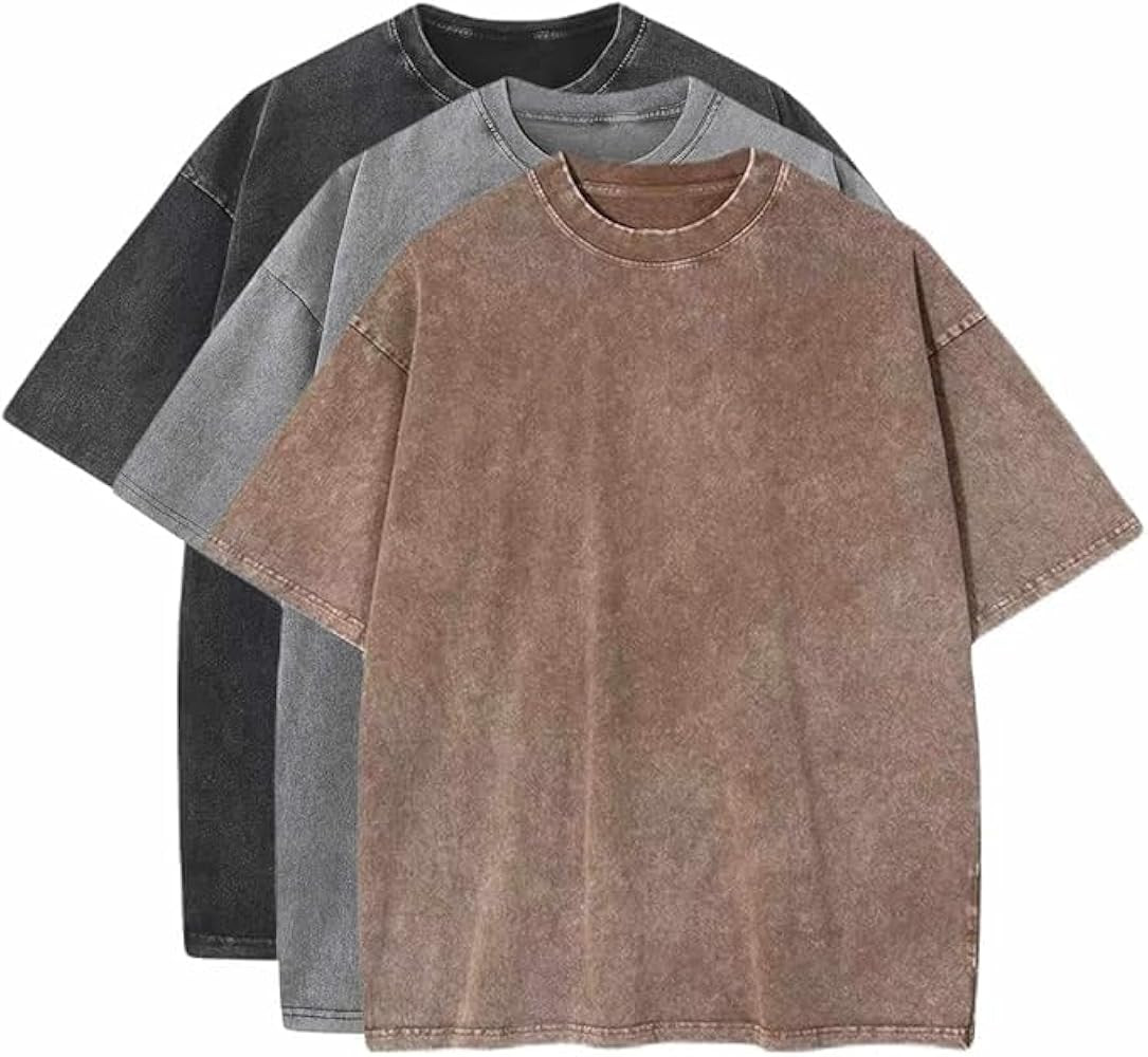 3 Pcs Oversized T-Shirts Heavy Cotton Washed Summer Vintage Tee Loose Fit Short Sleeve Casual Shi... | Amazon (US)