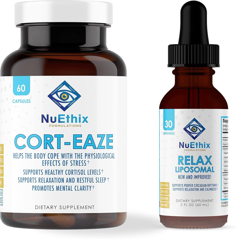 NuEthix Formulations Relaxation Supplement Bundle: Cort-Eaze Cortisol-Control Supplement, 60 Caps... | Amazon (US)