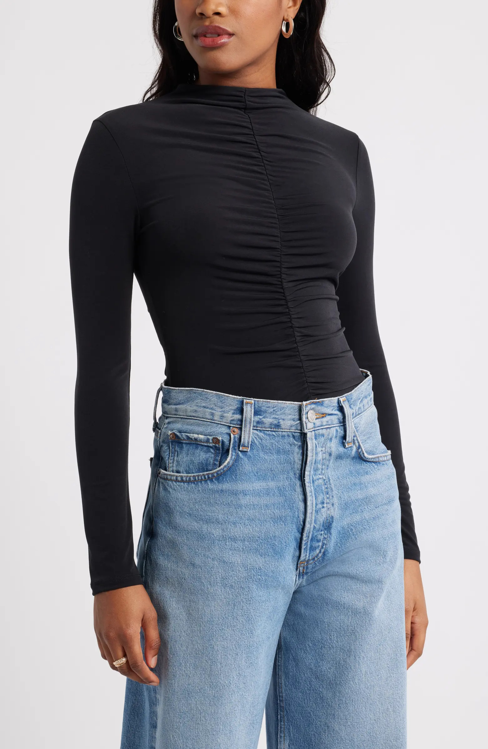 Open Edit Shirred Mock Neck Top | Nordstrom | Nordstrom