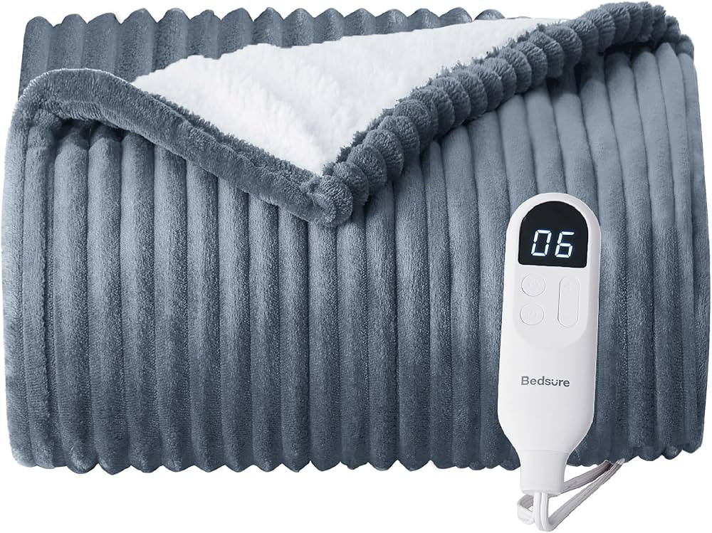 Bedsure Electric Blanket Heated Throw - Soft Ribbed Flannel Heated Blanket, Fast Heating Electric... | Amazon (US)