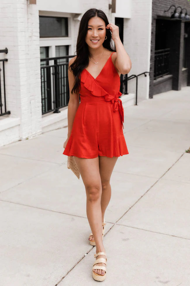 Incredible Timing Red Ruffle Wrap Romper FINAL SALE | Pink Lily