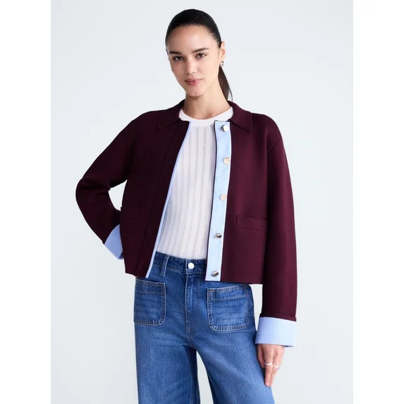 Free Assembly Women's Cropped Sweater Jacket, Sizes XS-XXL | Walmart (US)