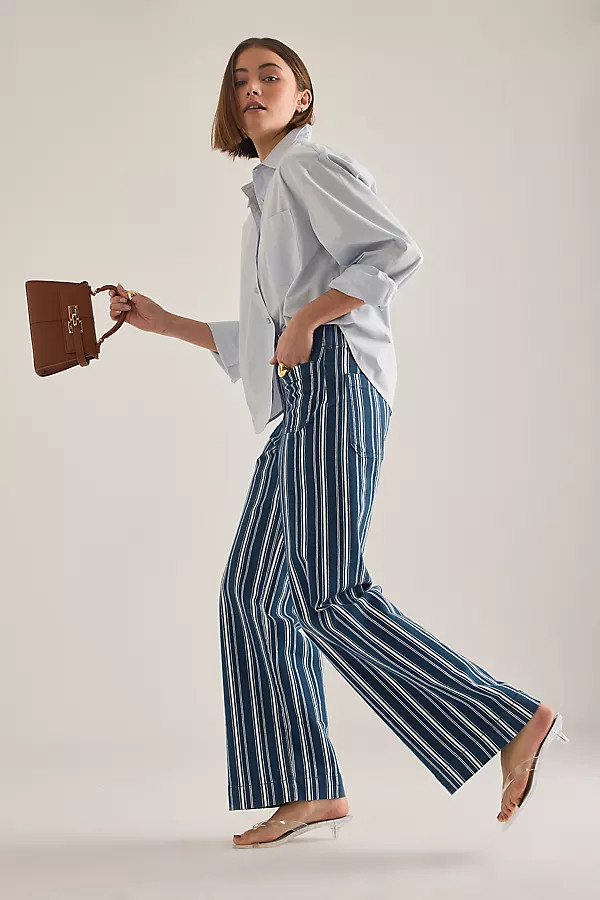 The Colette Striped Full-Length Wide-Leg Trousers by Maeve | Anthropologie (UK)