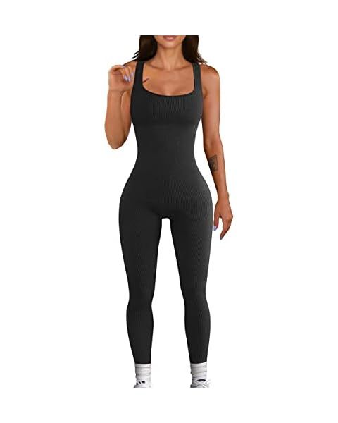 OQQ Women's Yoga Jumpsuits Workout Ribbed Sleeveless Racerback Padded Sports Bra Exercise Jumpsui... | Amazon (US)