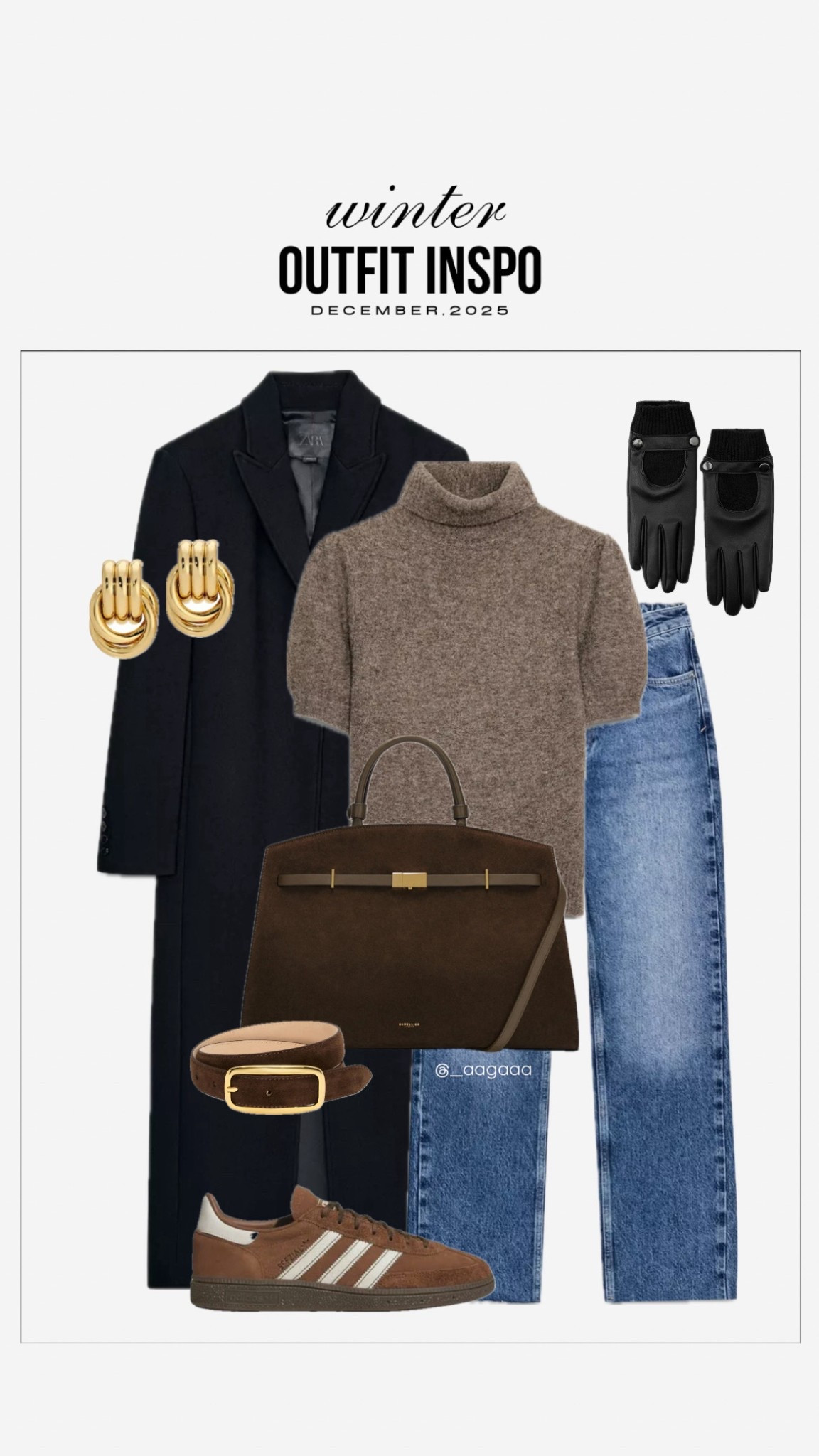 Winter outfit inspo, brown adidas handball spezial shoes, Soft Wool Cashmere Relaxed Italian soft wool-cashmere coat, DeMellier  New York Leather Satchel, gold baby knot earrings, ootd, outfit of the day, winter fashion, winter workwear, capsule wardrobe 

#LTKFindsUnder50 #LTKFindsUnder100 #LTKWorkwear