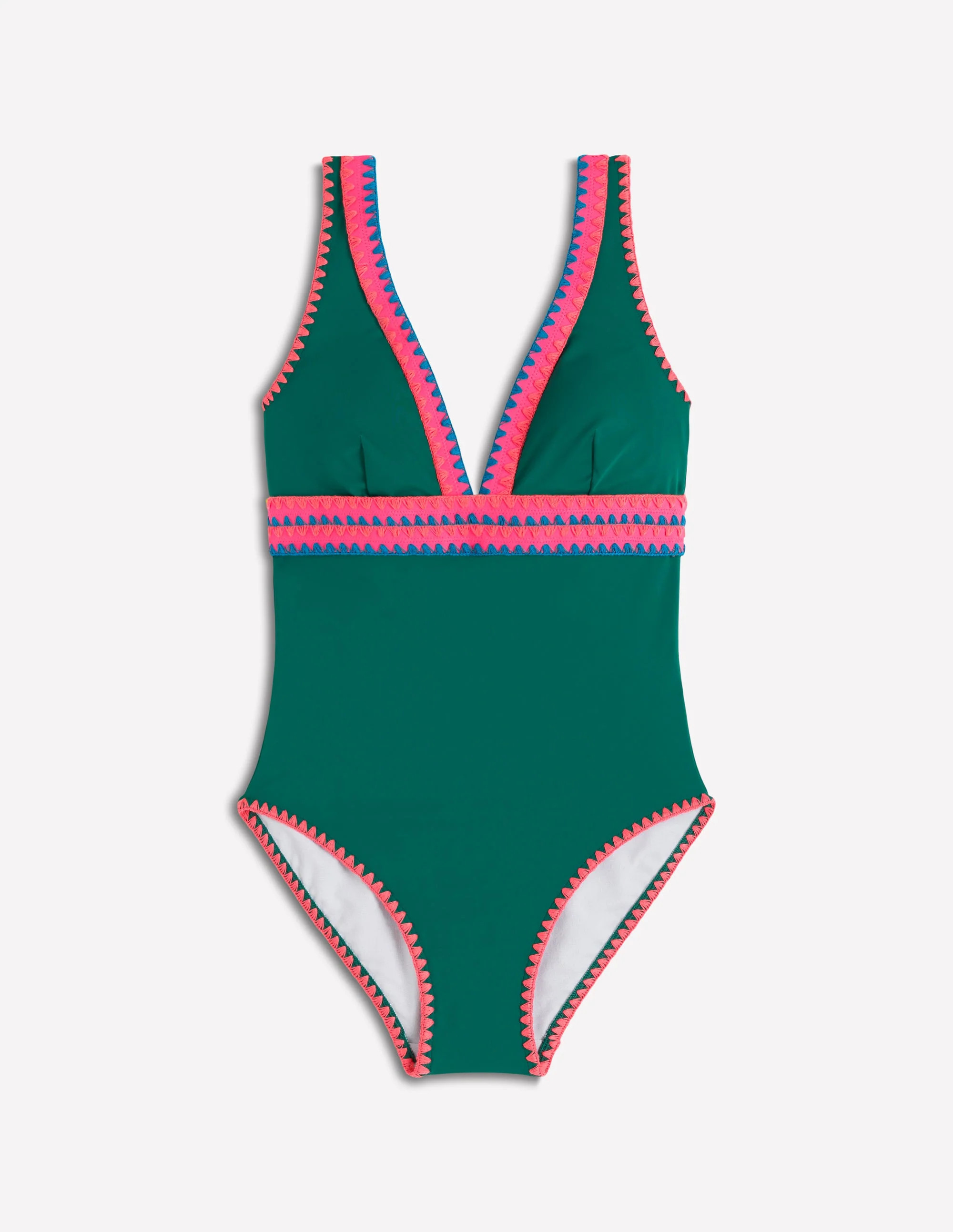 Porto V-neck Swimsuit-Mangrove Green, Embroidery | Boden (US)