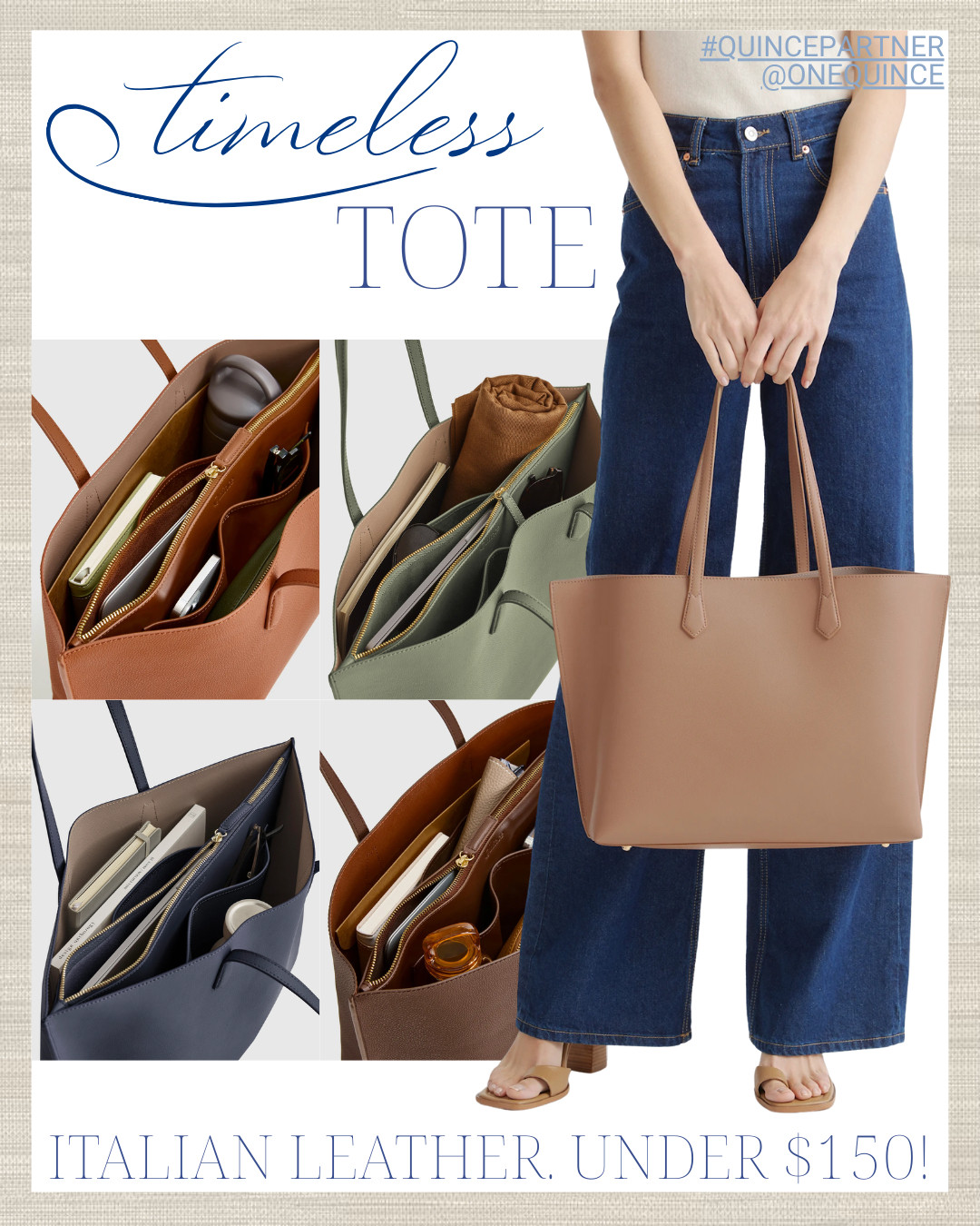 This tote makes me feel like I have my life together. Structured enough for work, roomy enough for real life. The Italian leather is beautiful, and the price is unreal for the quality.
@onequince #quincepartner
#fallbags | #italianleather | #southernfallstyle | #classicwardrobe | #minimalstylefinds | #properlyshopped 

 #LTKSeasonal #LTKWorkwear #LTKItBag