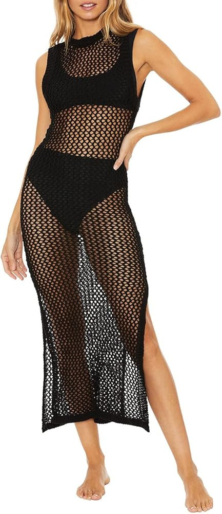 Bsubseach Crochet Swim Coverup Sleeveless Knitted Cover Up Dress | Amazon (US)