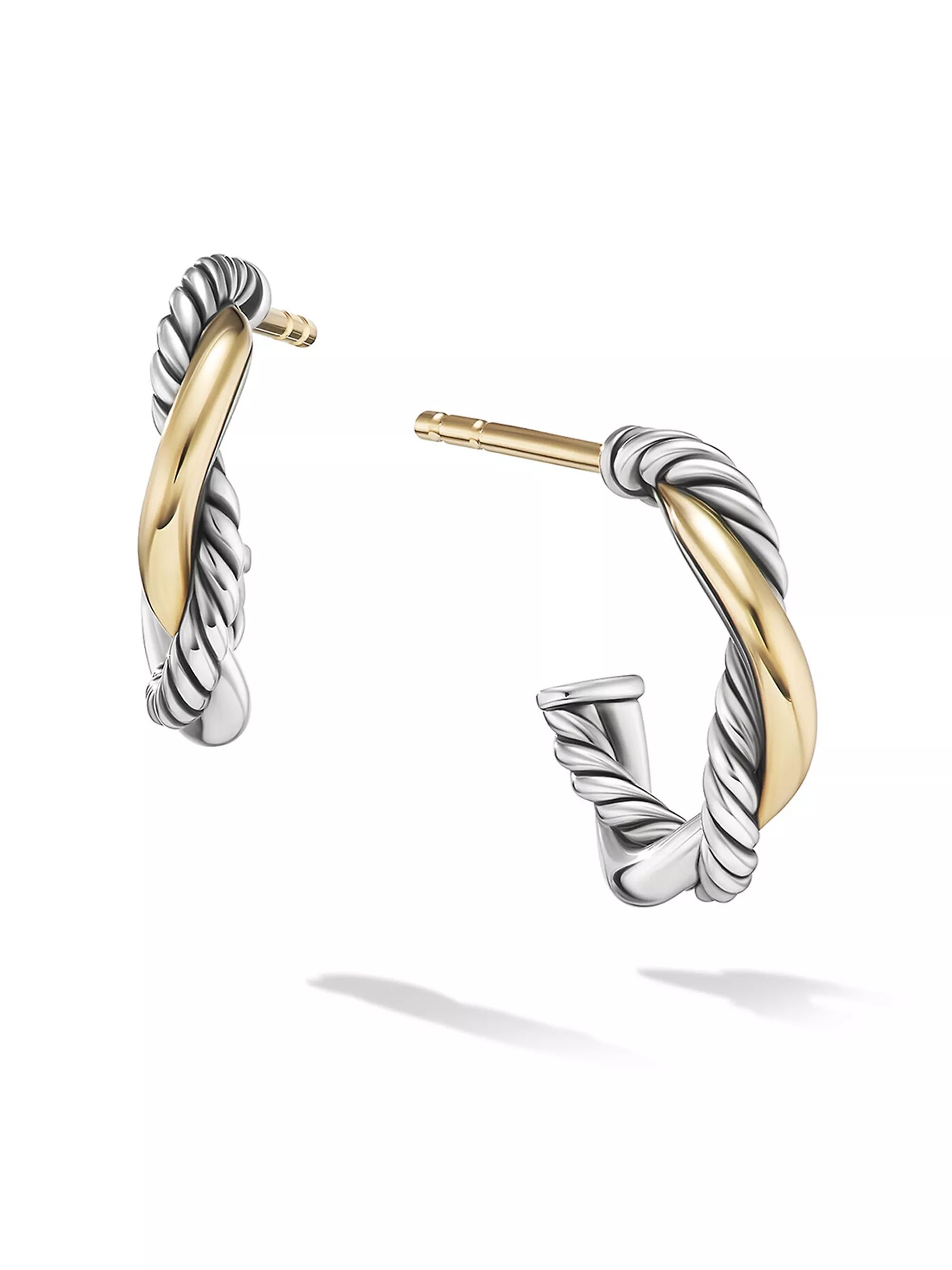Petite Infinity Huggie Hoop Earrings in Sterling Silver with 14K Yellow Gold | Saks Fifth Avenue