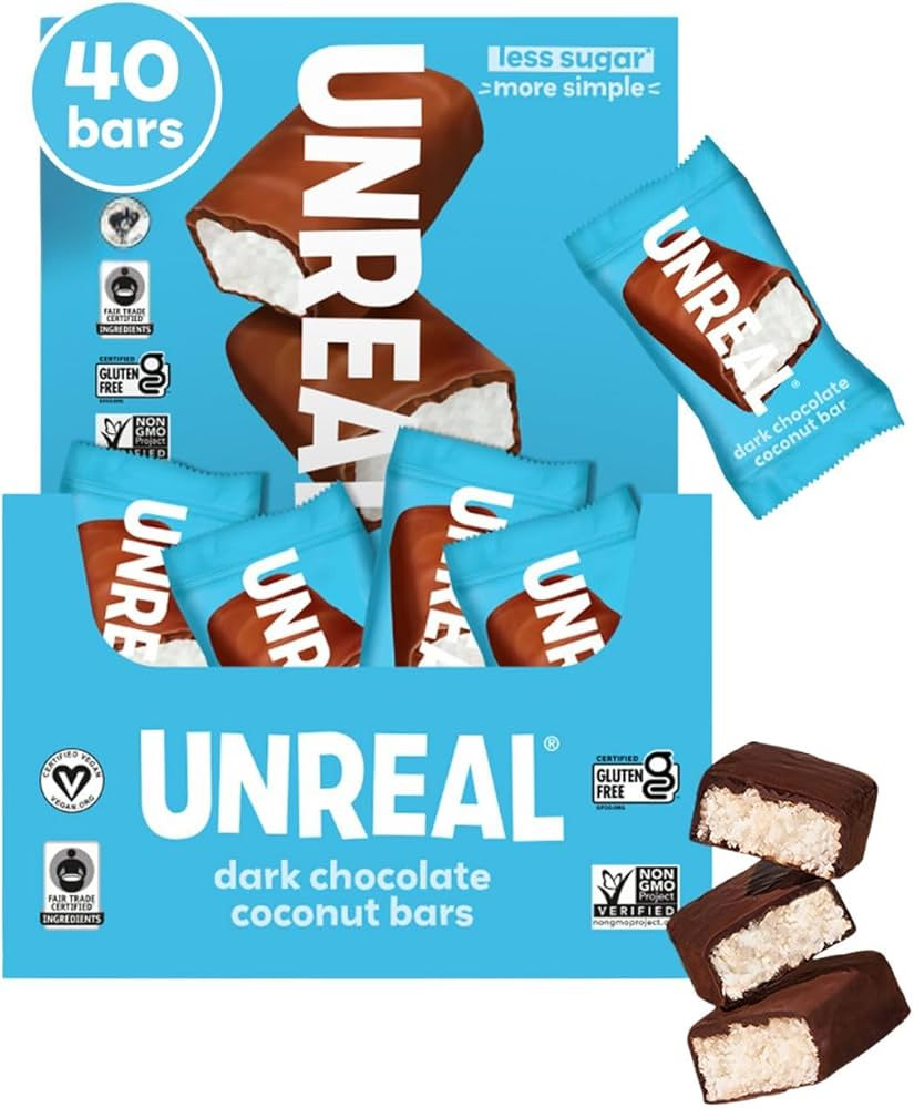UNREAL Dark Chocolate Coconut Bars (40 Mini Bars) | Vegan, 3g Sugar, & 3 Simple Ingredients | Non... | Amazon (US)