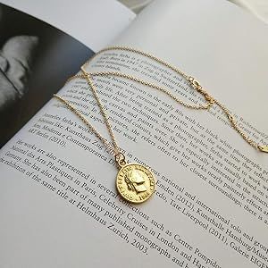 Carved Gold Coin Pendant Necklace for Women Girls Men 925 Sterling Silver 18K Gold Plated Simple ... | Amazon (US)