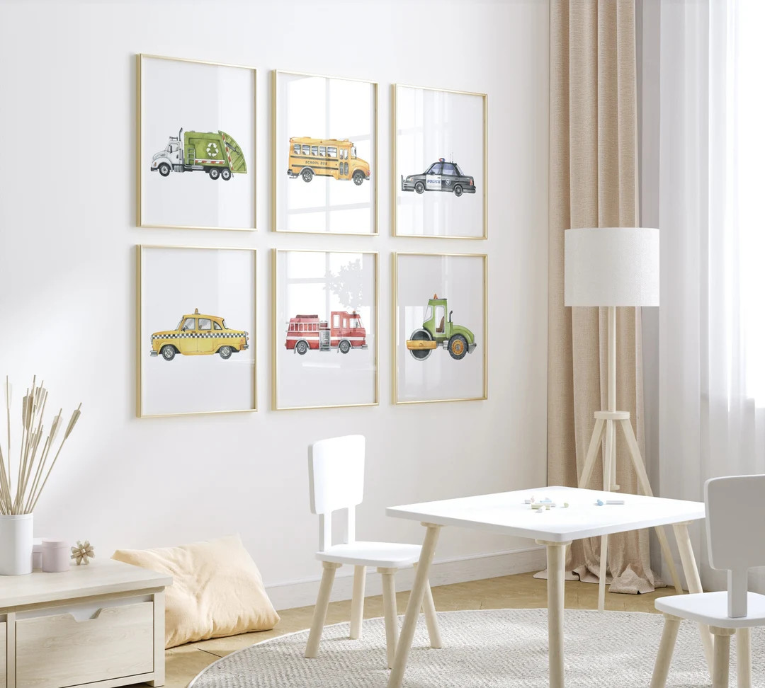 Boy Room Wall Art, Vehicle Nursery Prints, Transportation Nursery, Construction Wall Art, Truck W... | Etsy (US)