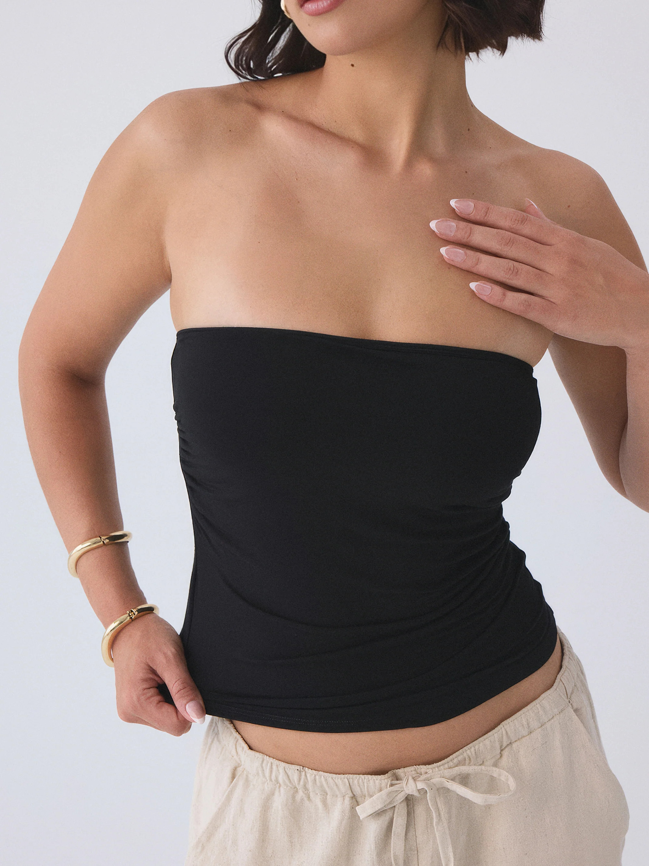 Solid Ruched Tube Top | Klassy