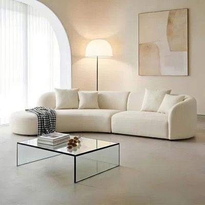 Curved Modern Sofa, Cream Contemporary Oversized Sofa for Living Room, Bedroom, Apartment Decor, Soft Fabric Couch | Wayfair North America