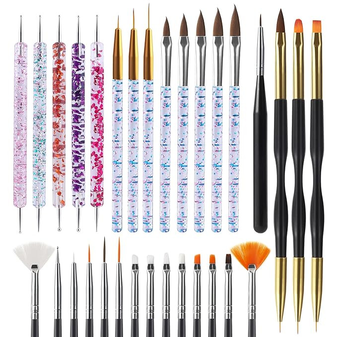 Artdone 31pcs Nail Art Brushes,Nail Art Tool Set,Nail Dotting Tools,Nail Dust Brush,Striping Nail... | Amazon (US)