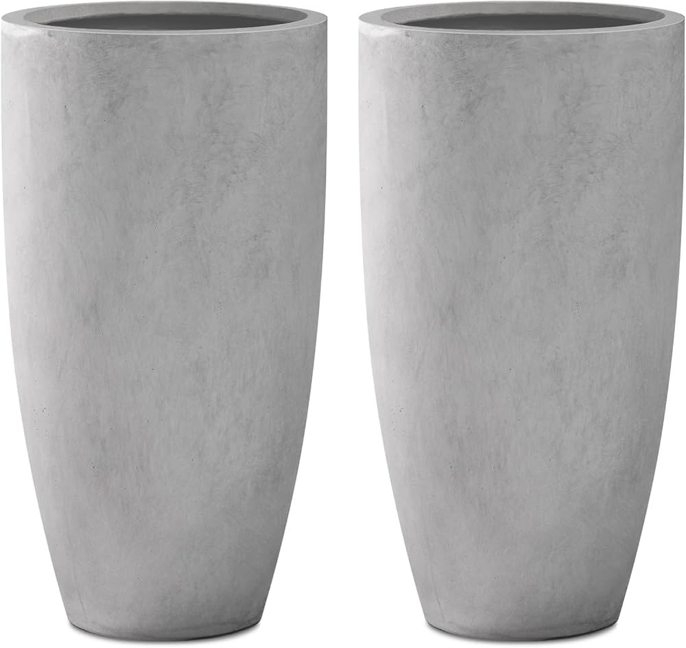 Kante 23.6" H Natural Concrete Tall Planters (Set of 2), Large Outdoor Indoor Decorative Plant Po... | Amazon (US)