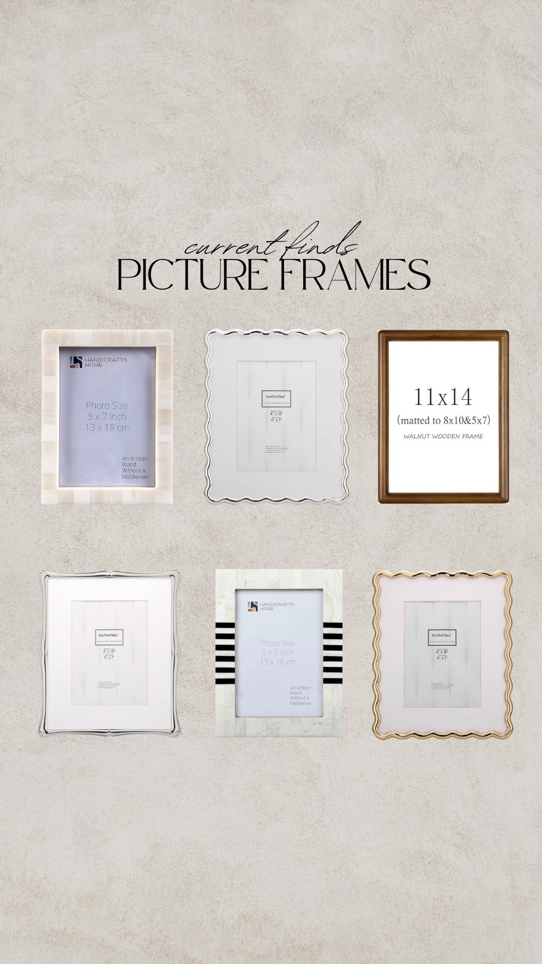 Picture frames, silver picture frames, gold picture frames, walnut picture frame, stone picture frame, wavy picture frame

#LTKFindsUnder50 #LTKGiftGuide #LTKHome

#LTKSaleAlert #LTKFindsUnder50 #LTKHome