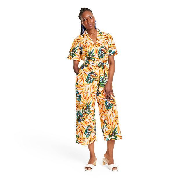 Women's Tropical Print Tie-Front Jumpsuit - Tabitha Brown for Target Yellow/Orange | Target