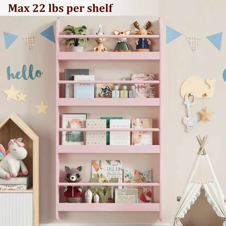 Homfa 4-Tier Wall Bookshelf, 43.7"H Wall-Mounted Kids Bookshelf, Book Storage Rack for Kids Room,... | Walmart (US)