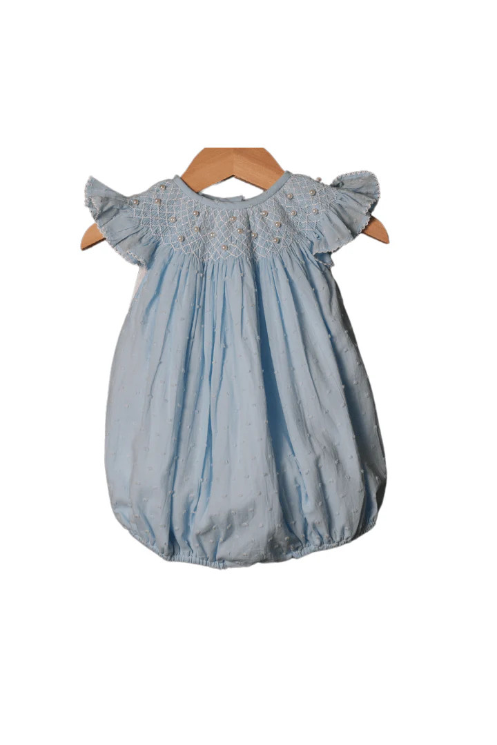Smocked Heirloom Blue Swiss Dot Pearl Bubble | The Smocked Flamingo