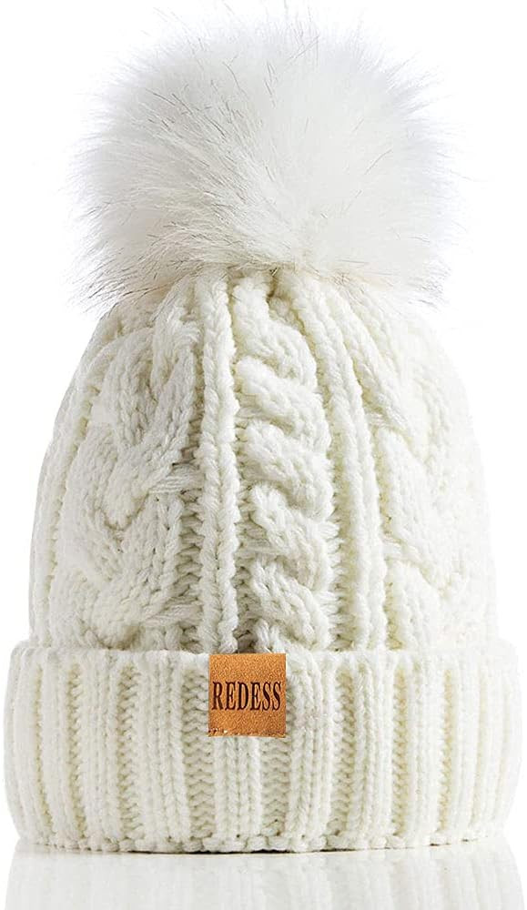 REDESS Women Winter Pompom Beanie Hat with Warm Fleece Lined, Thick Slouchy Snow Knit Skull Ski Cap | Amazon (US)