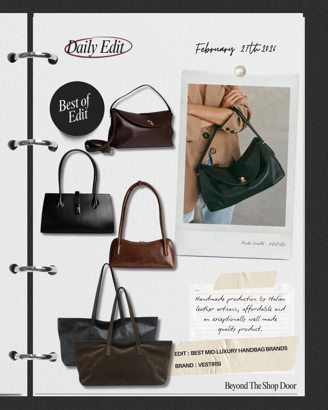 Best Mid-Luxury Handbag Edit

Brand : Vestirsi

An Australian brand, handmade production by Italian leather artisans, affordable and an exceptionally well made quality product.

The Sloane reminds me of a cross between the TOTEME T-Lock and Loewe Puzzle bag.

And the Mia totes are the perfect, modern work or travel tote!!

#LTKOver40