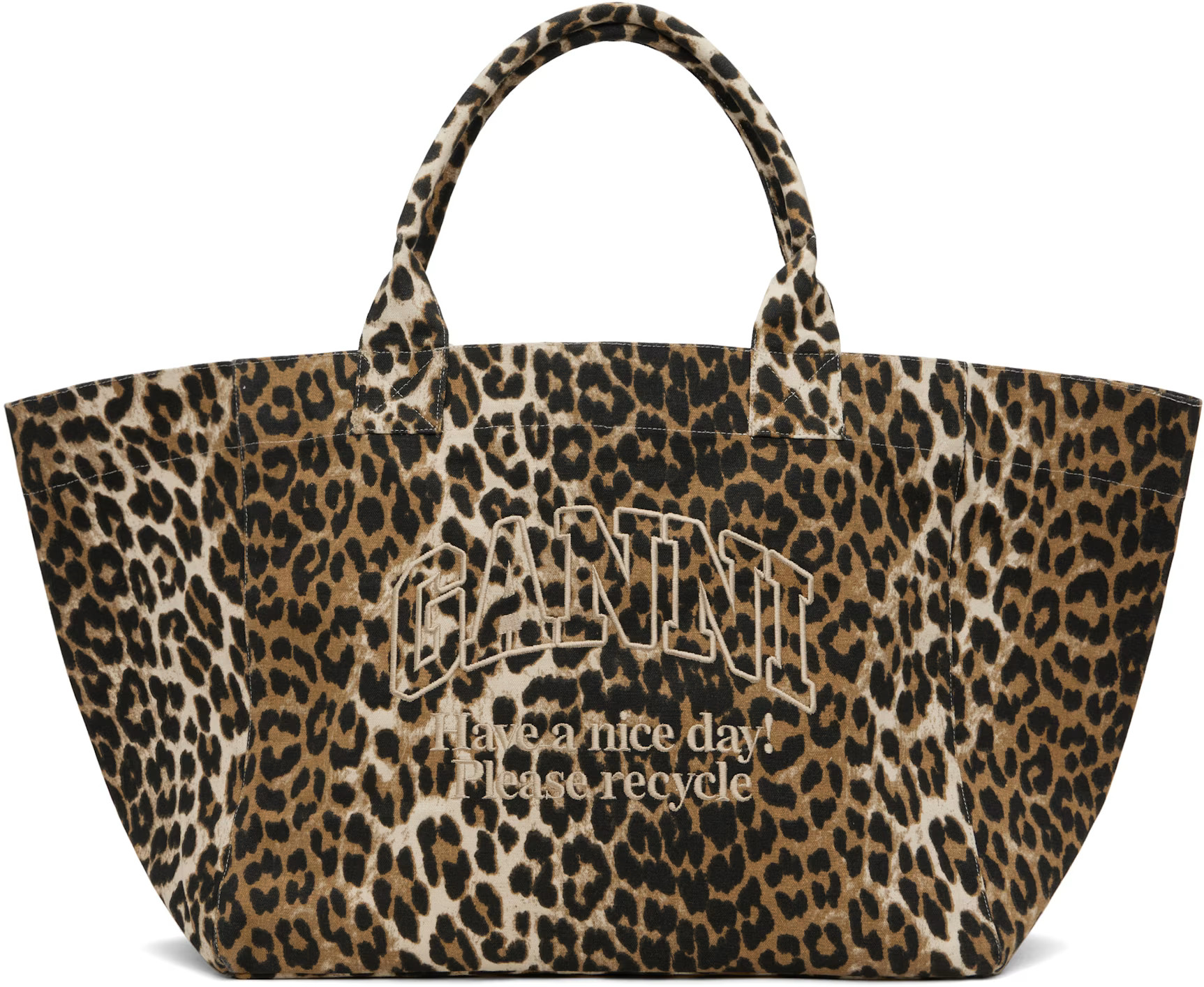 GANNI - Beige Oversized Leopard-Print Canvas Tote | SSENSE