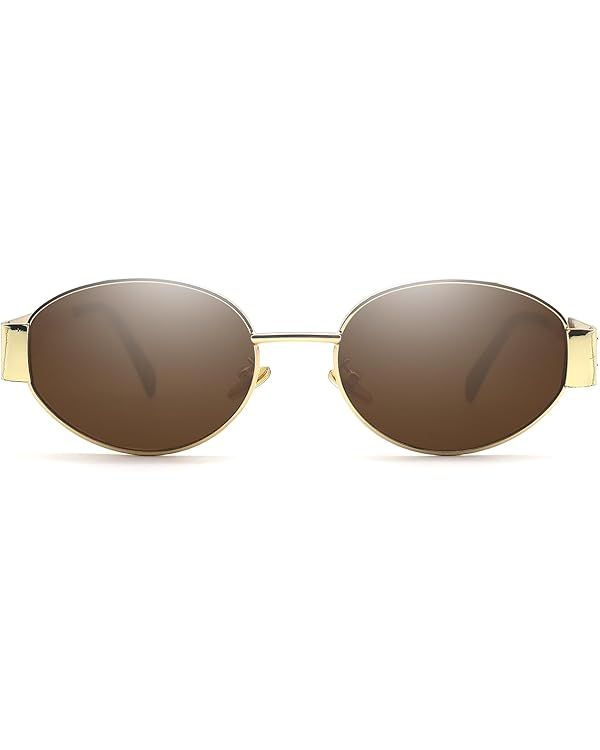 Retro Oval Sunglasses for Women Trendy Designer Sun Glasses Gold Metal Frame Womens Shades Fashio... | Amazon (US)