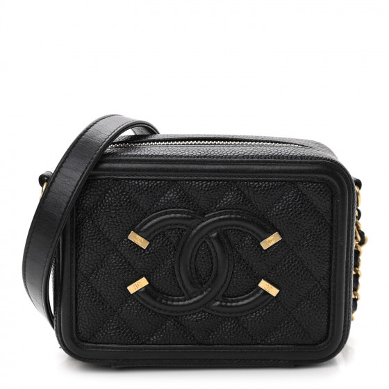 CHANEL Caviar Quilted CC Filigree Vanity Clutch With Chain Black | Fashionphile