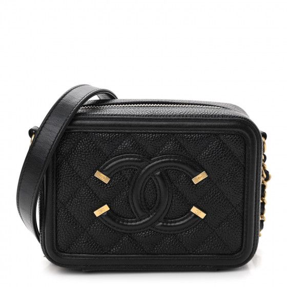 CHANEL Caviar Quilted CC Filigree Vanity Clutch With Chain Black | Fashionphile