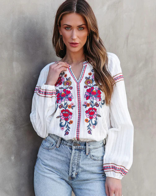 Brienne Floral Embroidered Cotton Top | VICI