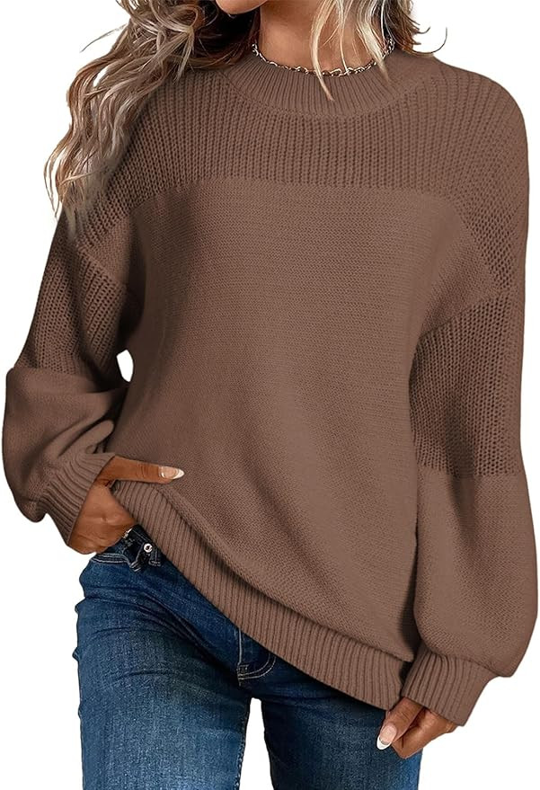 Dokotoo Women's Casual Long Sleeve Sweaters Loose Crewneck Knit Solid Pullover Sweater Jumper Top... | Amazon (US)