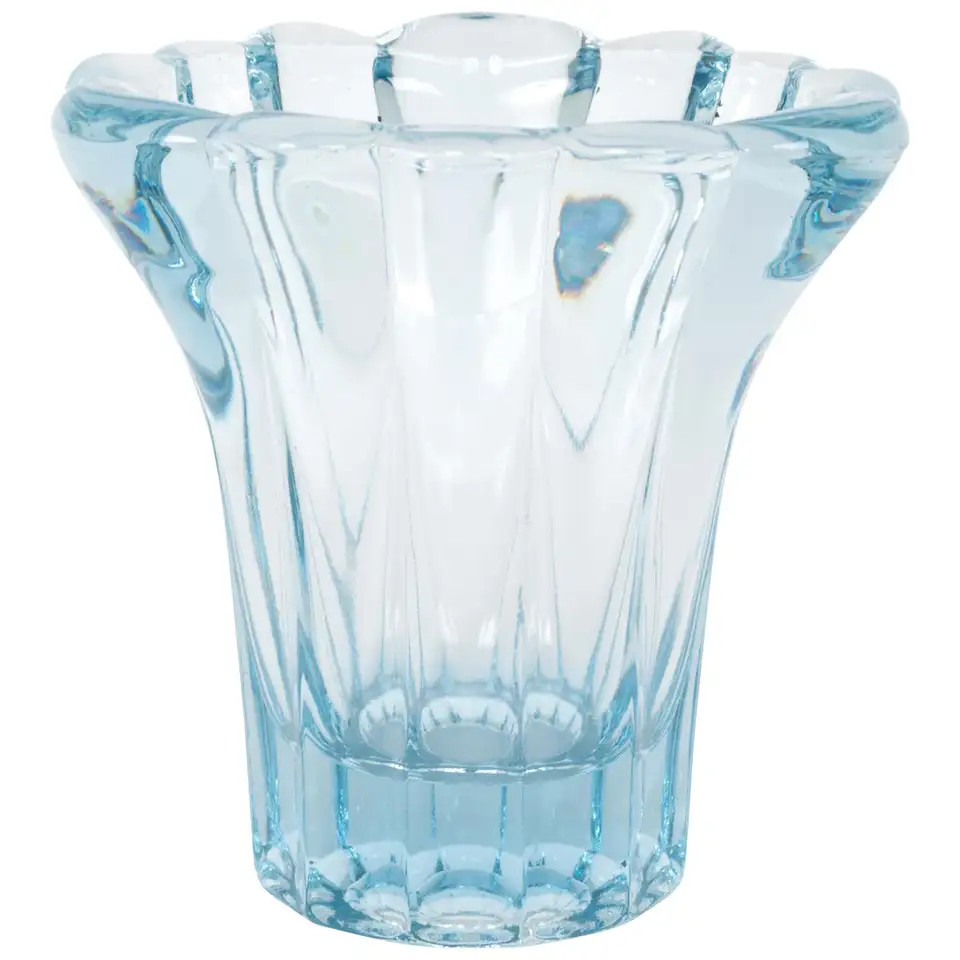 Mid Century Scalloped Aqua Blue Glass Vase, France, C.1950 | 1stDibs