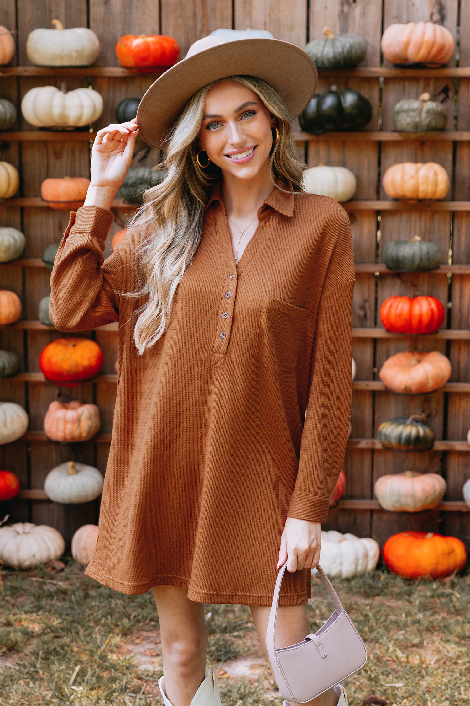 Terra Cotta Waffle Knit Mini T-Shirt Dress | Cupshe US