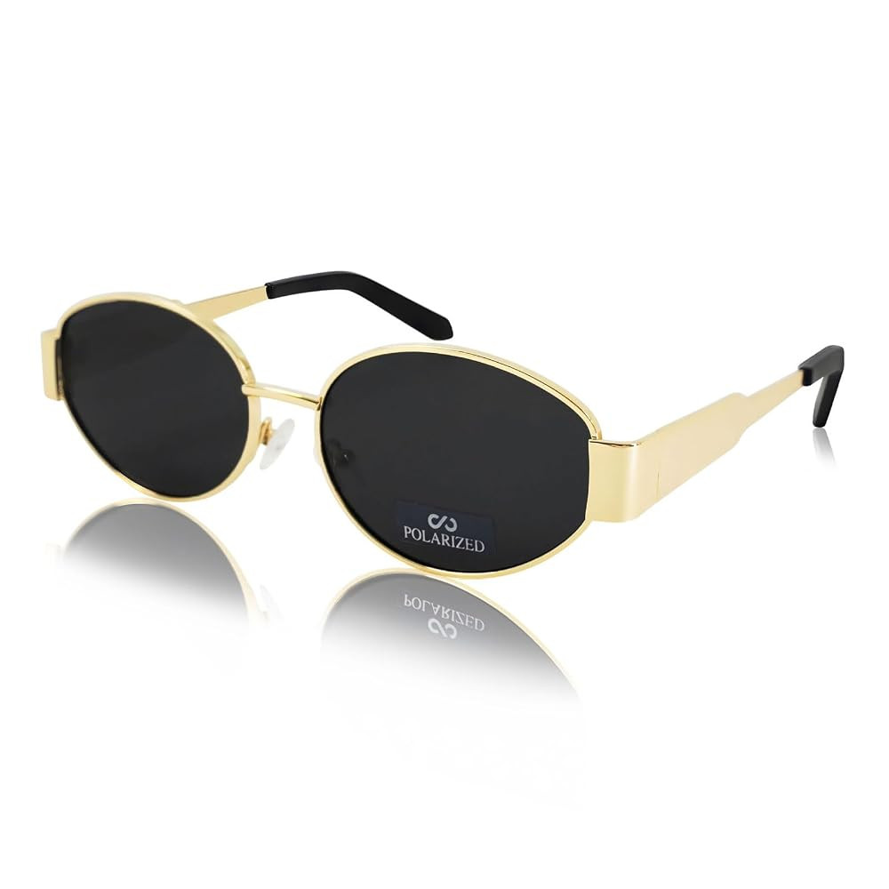 JiSoo Gold Polarised Sunglasses Womens - Retro Oval Sunglasses Vintage 90s Sun Glass Women | Amazon (UK)