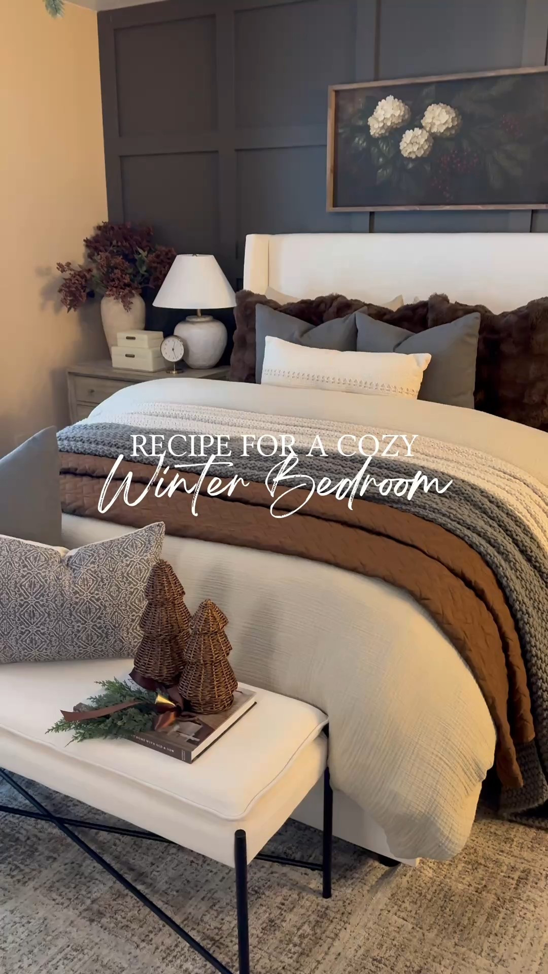 Recipe for a Cozy Winter Bedroom
Follow @farmtotablecreations on Instagram for daily cozy home inspiration 🤍

If you’re craving that warm, layered, never-want-to-leave winter bedroom feeling, here’s the simple recipe I always follow — think of this as your step-by-step cozy formula 🕯️

Start with bamboo sheets as the base — soft, breathable, and luxe without overheating. Layer on a European linen bed cover for that relaxed, lived-in texture that instantly warms up the space.

Next comes the magic: a fluffy duvet with two inserts for that perfectly overstuffed, hotel-level look. Fold a warm, cozy quilt across the end of the bed for extra depth and softness.

Pile on throw pillows in mixed textures, then add knit layers for cozy evenings. Finish the space with moody stems, soft candlelight, beautiful winter artwork, and let those outdoor winter views do their thing. Everything comes together for the ultimate cozy winter refresh 🤍

#bedroom #bedroominspo #bedroomstyle #bedroomideas #bedroomdesign #bedroomdecor
#bedding #beddingstyle #layeredbedding #linenbedding #duvet #duvetinsert
#cozybedroom #winterbedroom #neutralbedroom #cozylayers
#throwpillows #knitblanket #bedroomlayers #warmneutrals

#LTKHome #LTKFindsUnder50 #LTKSaleAlert