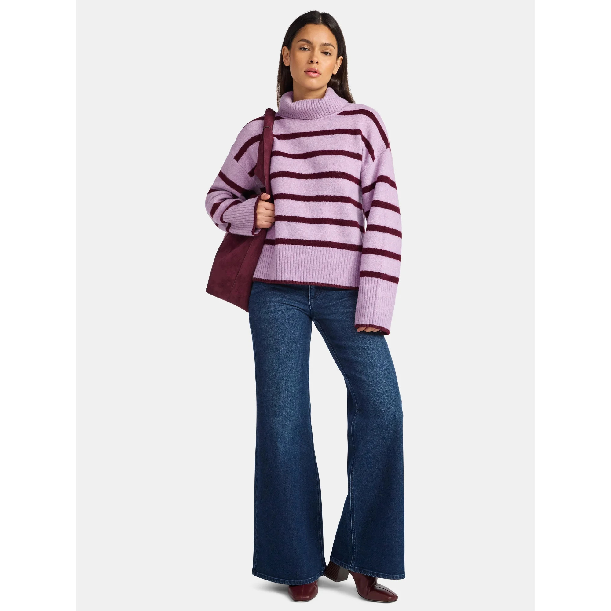 Time and Tru Women's Chunky Turtleneck Pullover Sweater with Long Sleeves, Mid-weight, Sizes XS-X... | Walmart (US)